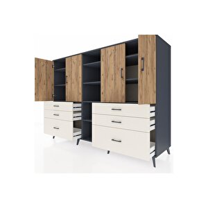 Kronos Dolap 10 Raflı 6 Çekmeceli 4 Kapaklı 220x59x163 Antrasit-çam/aytaşı