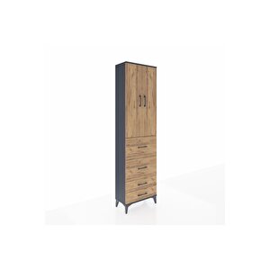 Arges Dolap 2 Raflı 4 Çekmeceli Tek Askılı 60x30x221 Antrasit-çam