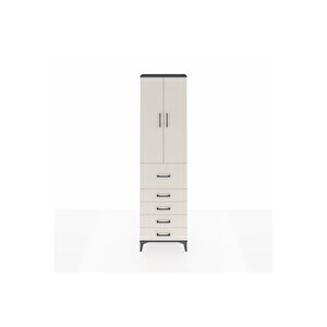 Arges Dolap 3 Raflı 5 Çekmeceli 2 Kapaklı 60x30x221 Antrasit-aytaşı