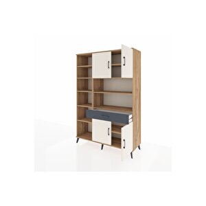 Hyperion Dolap 10 Raflı Tek Çekmeceli 4 Kapaklı 132x44x195 Çam-aytaşı/antrasit