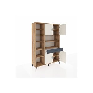 Hyperion Dolap 10 Raflı Tek Çekmeceli 4 Kapaklı 132x44x195 Çam-aytaşı/antrasit