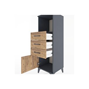 Hyperion Dolap Tek Raflı 3 Çekmeceli Tek Kapaklı 44x44x134 Antrasit-çam