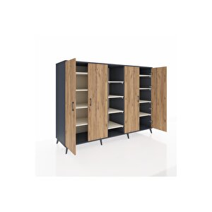 Kronos Dolap 12 Raflı 4 Kapaklı 220x59x163 Antrasit-çam/aytaşı