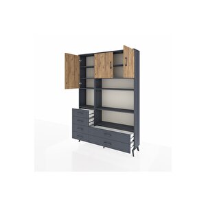 Arges Dolap 9 Raflı 6 Çekmeceli 3 Kapaklı 132x30x195 Antrasit-çam/antrasit