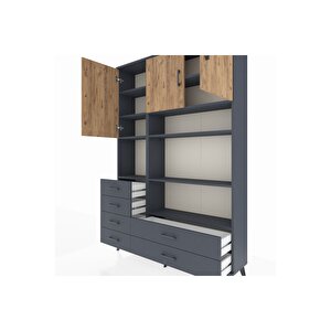 Arges Dolap 9 Raflı 6 Çekmeceli 3 Kapaklı 132x30x195 Antrasit-çam/antrasit