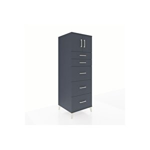 Kronos Dolap Tek Raflı 5 Çekmeceli 2 Kapaklı 60x59x182 Antrasit-antrasit