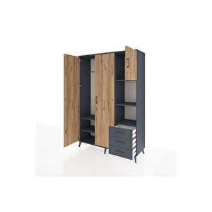 Hyperion Dolap 5 Raflı 3 Çekmeceli Tek Askılı 132x44x195 Antrasit-çam/antrasit