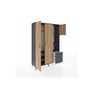 Hyperion Dolap 5 Raflı 3 Çekmeceli Tek Askılı 132x44x195 Antrasit-çam/antrasit