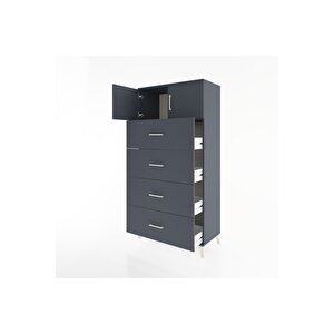 Hyperion Dolap Tek Raflı 4 Çekmeceli 2 Kapaklı 88x44x182 Antrasit-antrasit