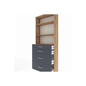 Arges Dolap 3 Raflı 4 Çekmeceli 88x30x221 Çam-antrasit