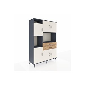 Hyperion Dolap 8 Raflı 2 Çekmeceli 6 Kapaklı 132x44x195 Antrasit-aytaşı/çam