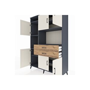 Hyperion Dolap 8 Raflı 2 Çekmeceli 6 Kapaklı 132x44x195 Antrasit-aytaşı/çam