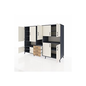 Kronos Dolap 13 Raflı 3 Çekmeceli 9 Kapaklı 220x59x163 Antrasit-aytaşı/çam