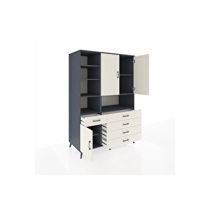 Kronos Dolap 8 Raflı 5 Çekmeceli 3 Kapaklı 132x59x195 Antrasit-aytaşı/aytaşı