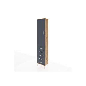 Arges Dolap 2 Raflı 5 Çekmeceli Tek Askılı 44x30x221 Çam-antrasit
