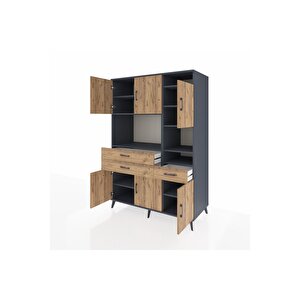 Kronos Dolap 10 Raflı 3 Çekmeceli 6 Kapaklı 132x59x195 Antrasit-çam/çam