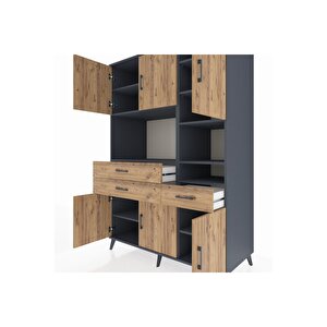 Kronos Dolap 10 Raflı 3 Çekmeceli 6 Kapaklı 132x59x195 Antrasit-çam/çam