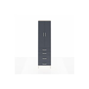 Arges Dolap 2 Raflı 4 Çekmeceli Tek Askılı 60x30x221 Aytaşı-antrasit