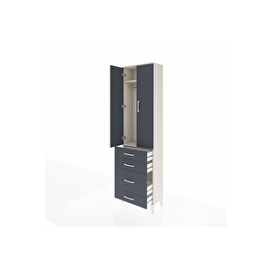 Arges Dolap 2 Raflı 4 Çekmeceli Tek Askılı 60x30x221 Aytaşı-antrasit