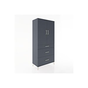 Hyperion Dolap Tek Raflı 3 Çekmeceli Tek Askılı 88x44x195 Antrasit-antrasit