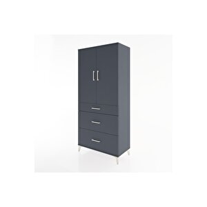Hyperion Dolap Tek Raflı 3 Çekmeceli Tek Askılı 88x44x195 Antrasit-antrasit