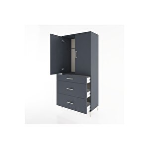 Hyperion Dolap Tek Raflı 3 Çekmeceli Tek Askılı 88x44x195 Antrasit-antrasit