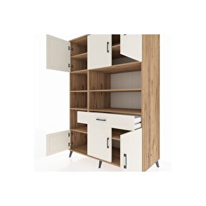 Kronos Dolap 10 Raflı Tek Çekmeceli 6 Kapaklı 132x59x195 Çam-aytaşı/aytaşı