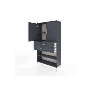 Arges Dolap 3 Raflı 2 Çekmeceli 2 Kapaklı 88x30x163 Antrasit-antrasit