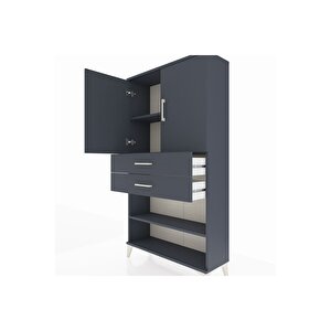 Arges Dolap 3 Raflı 2 Çekmeceli 2 Kapaklı 88x30x163 Antrasit-antrasit