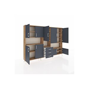 Arges Dolap 13 Raflı 3 Çekmeceli 9 Kapaklı 220x30x163 Çam-antrasit