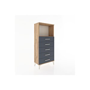 Hyperion Dolap Tek Raflı 5 Çekmeceli 60x44x134 Çam-antrasit
