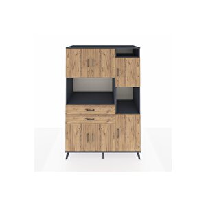 Kronos Dolap 9 Raflı 2 Çekmeceli 6 Kapaklı 132x59x195 Antrasit-çam/çam