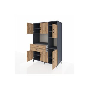 Kronos Dolap 9 Raflı 2 Çekmeceli 6 Kapaklı 132x59x195 Antrasit-çam/çam