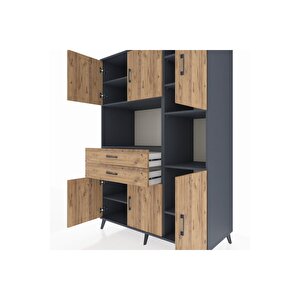 Kronos Dolap 9 Raflı 2 Çekmeceli 6 Kapaklı 132x59x195 Antrasit-çam/çam