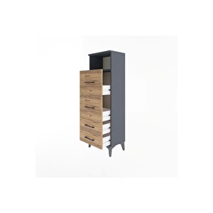 Arges Dolap Tek Raflı 4 Çekmeceli 44x30x134 Antrasit-çam