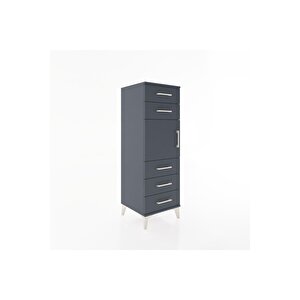 Hyperion Dolap Tek Raflı 5 Çekmeceli Tek Kapaklı 44x44x134 Antrasit-antrasit