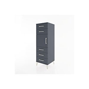 Hyperion Dolap Tek Raflı 5 Çekmeceli Tek Kapaklı 44x44x134 Antrasit-antrasit