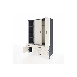 Hyperion Gardrop 5 Raflı 4 Çekmeceli Tek Askılı 132x44x195 Antrasit-aytaşı