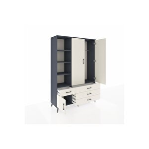 Hyperion Gardrop 5 Raflı 4 Çekmeceli Tek Askılı 132x44x195 Antrasit-aytaşı