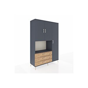 Hyperion Dolap 7 Raflı 3 Çekmeceli 3 Kapaklı 132x44x195 Antrasit-antrasit/çam