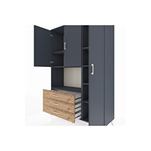 Hyperion Dolap 7 Raflı 3 Çekmeceli 3 Kapaklı 132x44x195 Antrasit-antrasit/çam