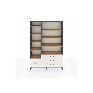 Arges Dolap 9 Raflı 4 Çekmeceli  132x30x195 Antrasit-çam/aytaşı