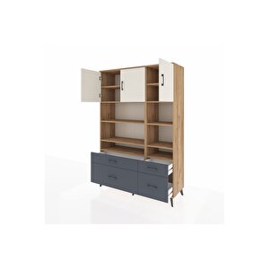 Hyperion Dolap 10 Raflı 4 Çekmeceli 3 Kapaklı 132x44x195 Çam-aytaşı/antrasit