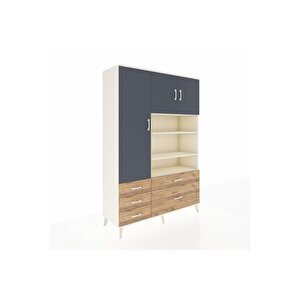 Hyperion Dolap 9 Raflı 5 Çekmeceli 3 Kapaklı 132x44x195 Aytaşı-antrasit/çam