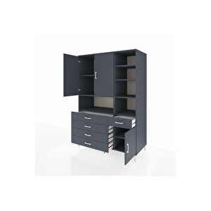 Kronos Dolap 8 Raflı 5 Çekmeceli 3 Kapaklı 132x59x195 Antrasit-antrasit/antrasit