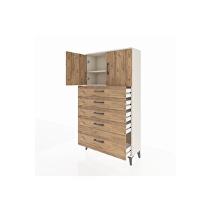Arges Dolap 2 Raflı 5 Çekmeceli 2 Kapaklı 88x30x163 Aytaşı-çam