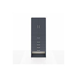 Arges Dolap 3 Raflı 5 Çekmeceli 2 Kapaklı 88x30x243 Antrasit-antrasit