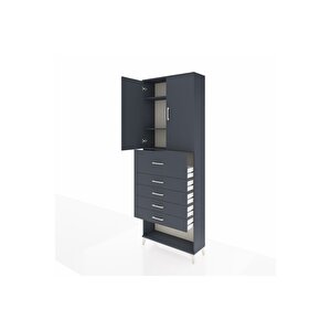 Arges Dolap 3 Raflı 5 Çekmeceli 2 Kapaklı 88x30x243 Antrasit-antrasit