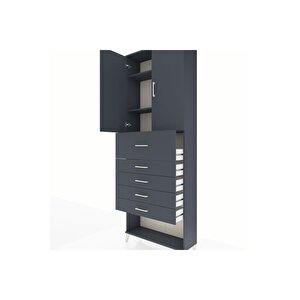 Arges Dolap 3 Raflı 5 Çekmeceli 2 Kapaklı 88x30x243 Antrasit-antrasit