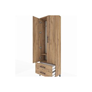 Arges Dolap 2 Raflı 2 Çekmeceli Tek Askılı 60x30x182 Çam-çam